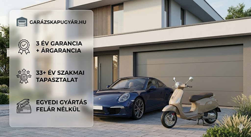 Antracit szekcionált garázskapu modern családi házon, GARÁZSKAPUGYÁR.HU – 3 év garancia + árgarancia
